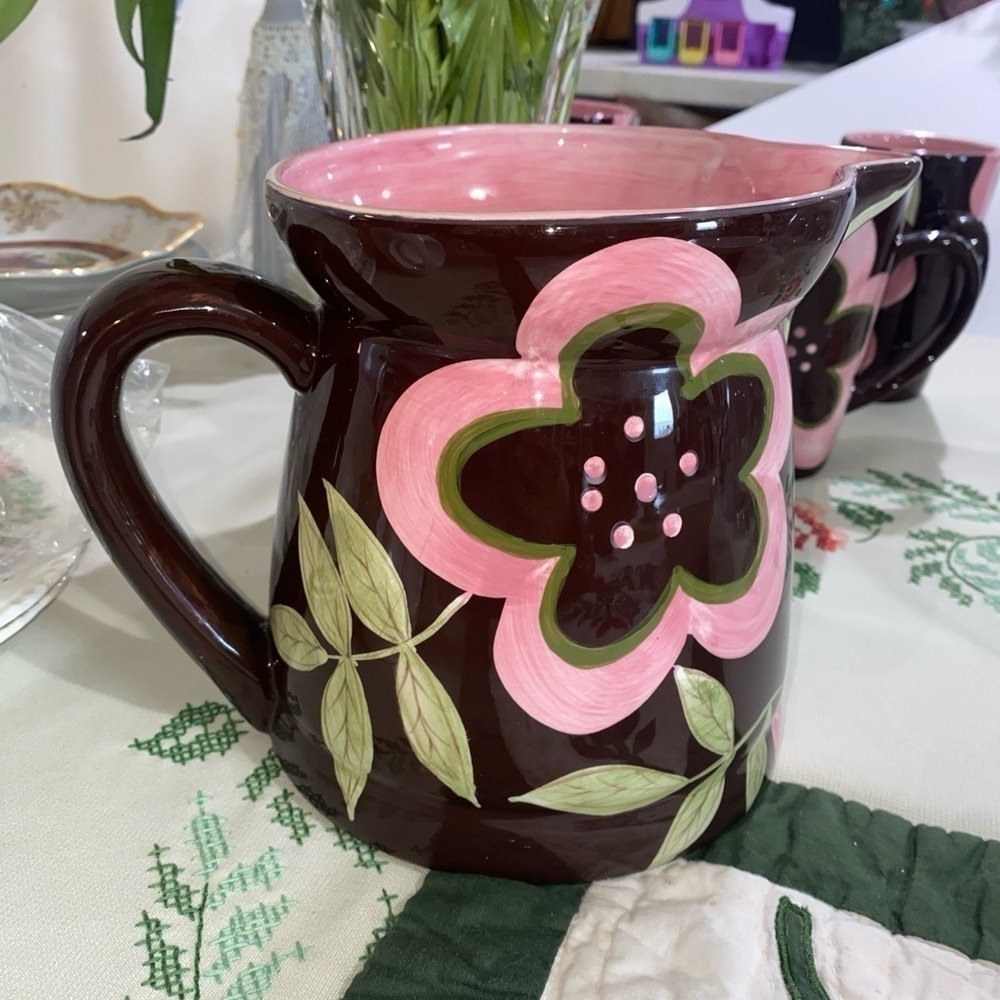 Laurie Gates The causal collection‎ ceramic floral pitcher.